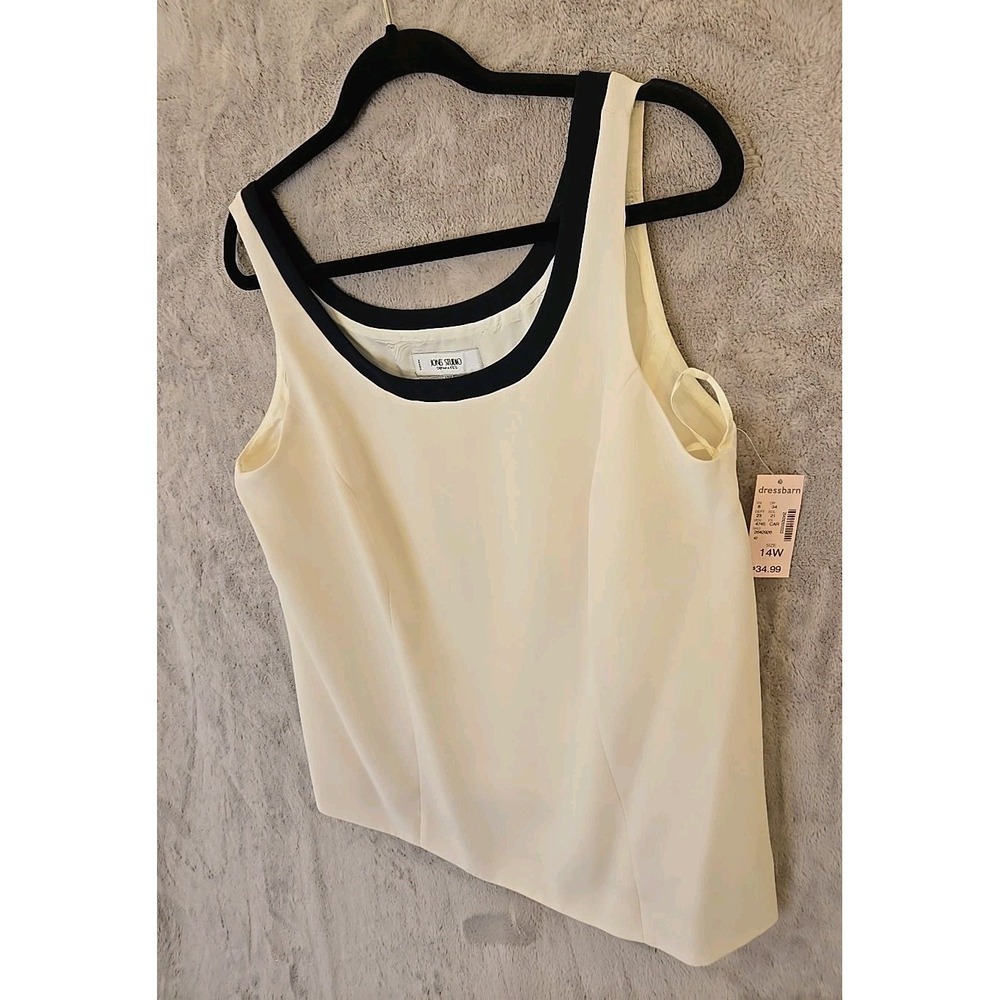 Women's JONES STUDIO Scoop Neck Sleeveless Ivory/black Line Tank Top Size 14W